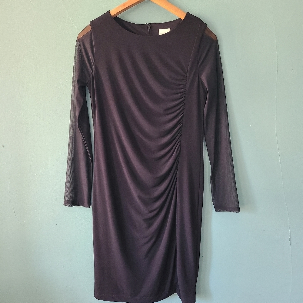 Chicos Slinky Black Dress with Sheer Sleeves size 0